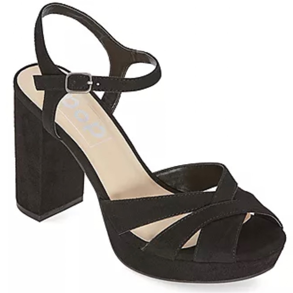 Black suede cross design heel
